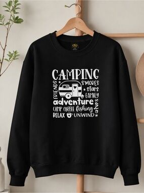 Camping Adventure Graphic Crewneck Sweatshirt - Black